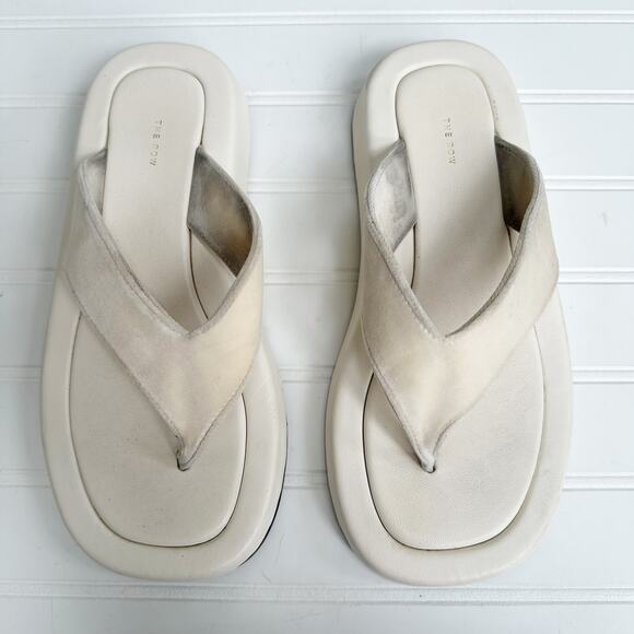The Row White Ginza Platform Sandals Leather & Velvet Strap Size 37 - Picture 12 of 12